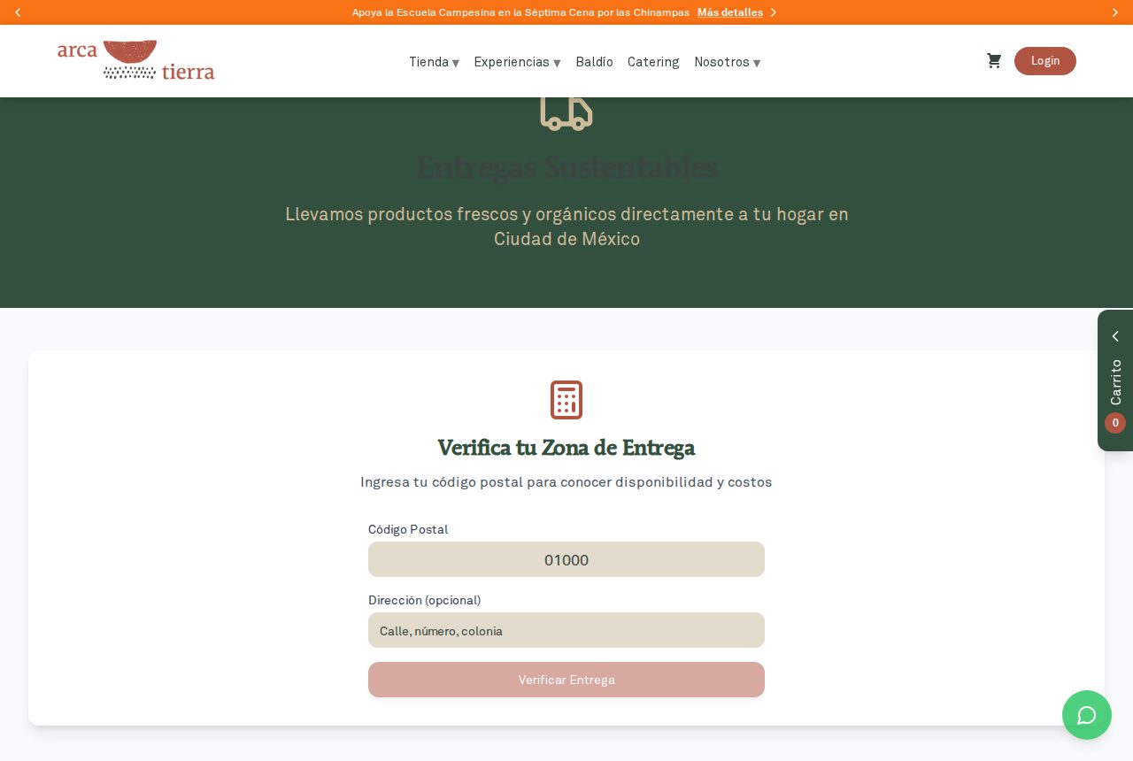 The delivery-zone check: the customer enters a postal code before paying