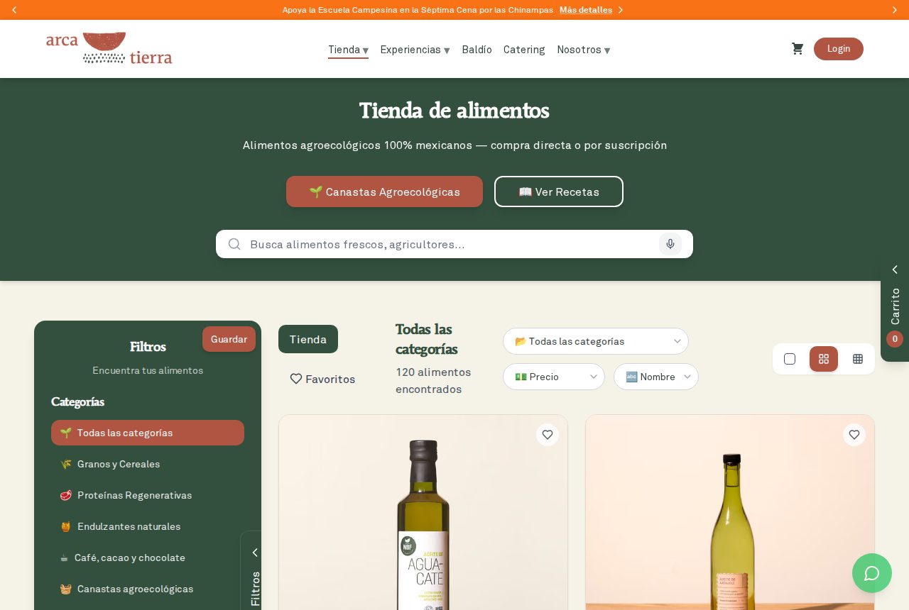The food shop: search, categories and filters over the public catalog